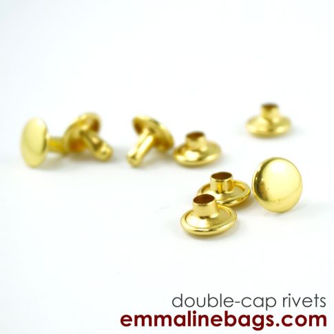 Double Cap Rivets - Medium (9 mm Cap x 8 mm Post) - Antique Brass - 50 Pack Double Cap Rivets - Medium (9 mm Cap x 8 mm Post) - Antique Brass - 50 Pack