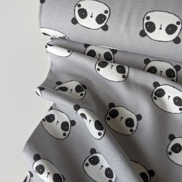 Cotton Flannel - Panda Faces - Grey