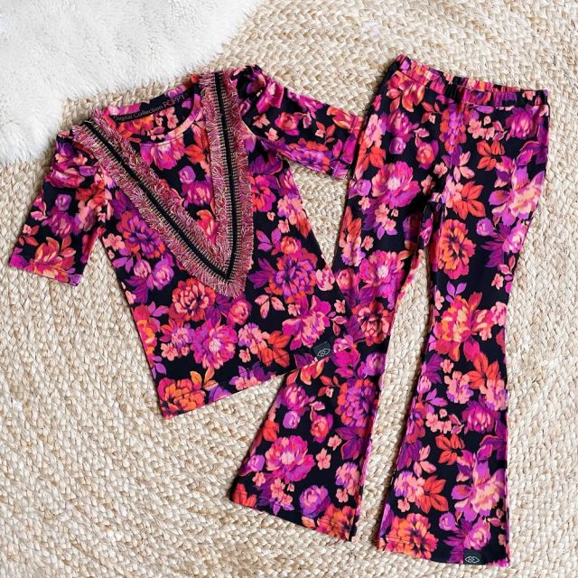 Cotton Jersey Fabric - Abstract Blossoms Red/Pink/Violet