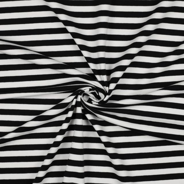 Cotton Jersey Fabric with Yarnd Dyed Stripes 10mm Black/White