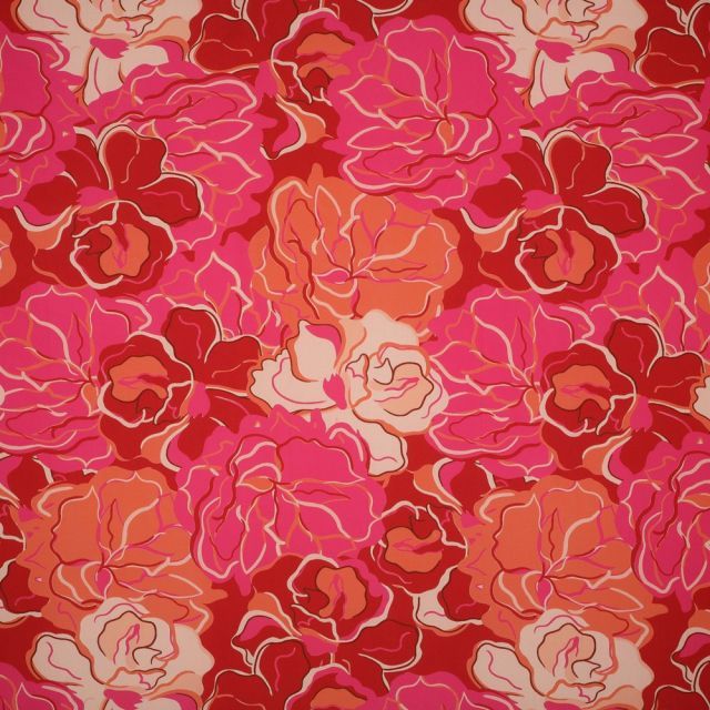 Radiant Flowers - Viscose Challis - Red/Pink