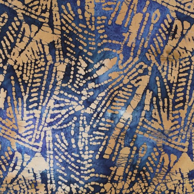 Cotton Poplin - Batik Print in Blue and Taupe