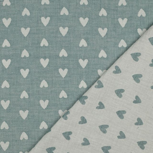 Double Gauze cotton fabric with heart pattern in green