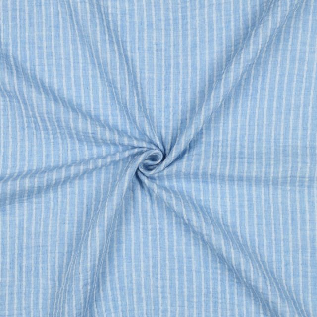Double Gauze cotton fabric with vertical stripes in white and blue