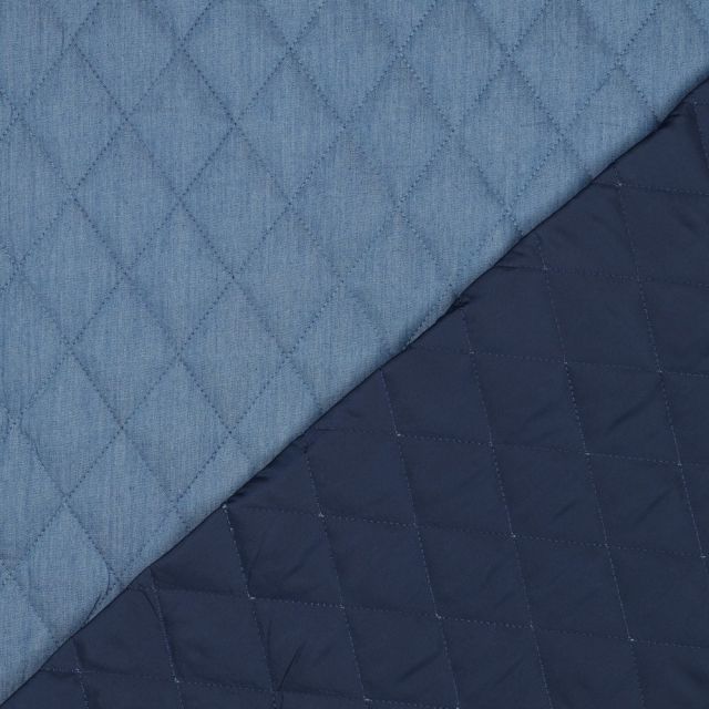 BOLT END - 100CM - Quilted Denim with Padding and Lining - Blue