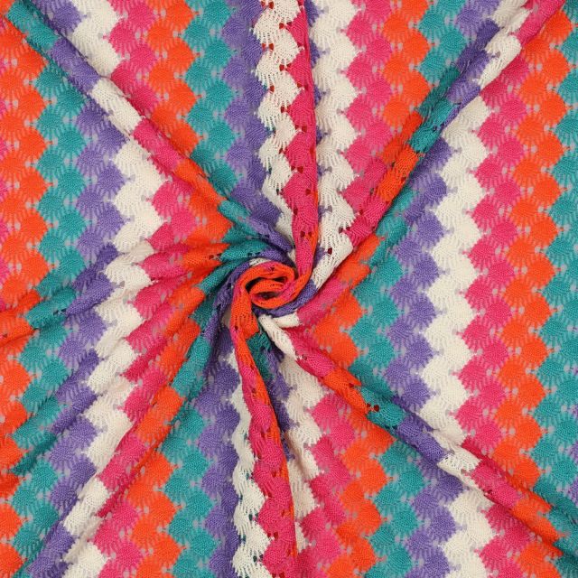 Crochet Look Fabric - Vertical Stripes Pink/Purple/Teal/White