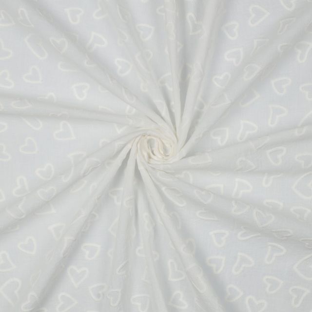 Embroidered Cotton Poplin - White Hearts on White