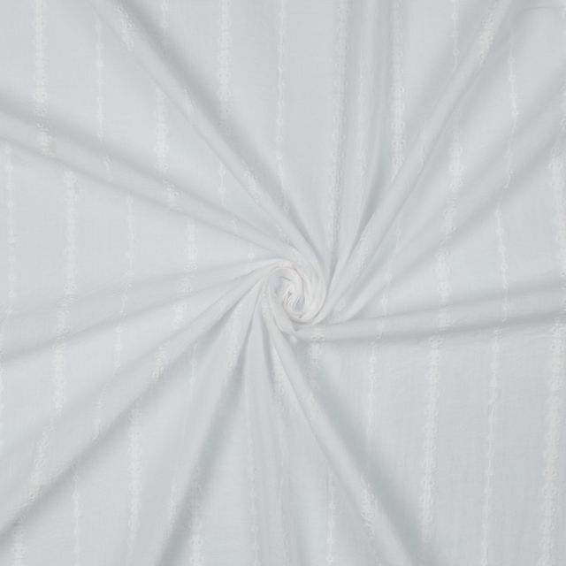 Cotton Voile with Floral Embroidery in Vertical Stripes - White (Col. 001)