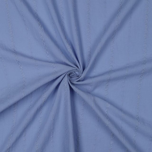 Cotton Voile with Floral Emboridery in Vertical Stripes - Periwinkle (Col. 002)