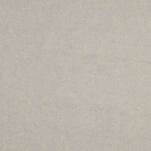 Embroidered Linen/Viscose Fabric  - Floral Outlines on Natural