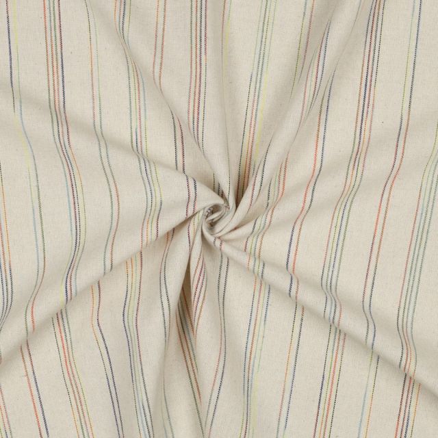 Poly/Linen/Viscose Blend Fabric - Variegated Color Stripes on Natural