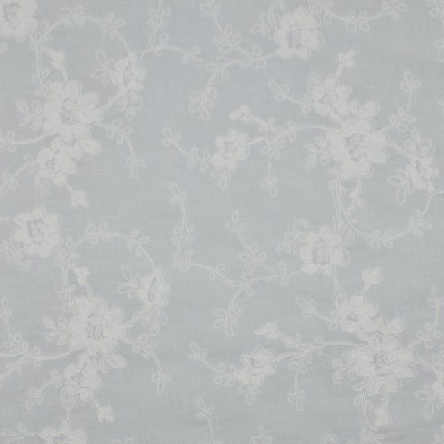 Embroidered Cotton Fabric - White Flower Tendril on White