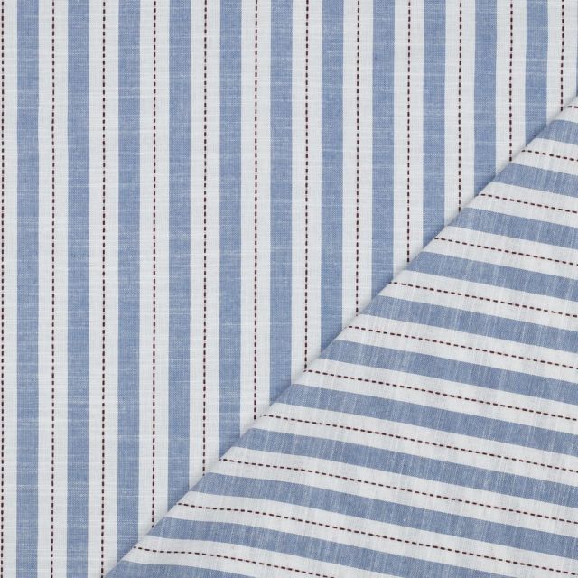Cotton Voile - Vertical Stripe Yarn Dyed - Blue/White