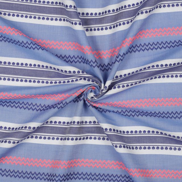 Fine Cotton Jacquard Weave Light Blue/Pink