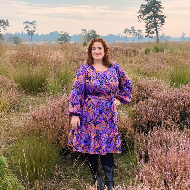 "Lush Leaves" Caramel and Fuchsia on Purple by Nerida Hansen - Cotton Satin