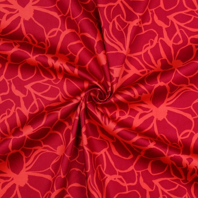 "Magnolia" Orange flowers on Fuchsia by Nerida Hansen - Cotton Satin