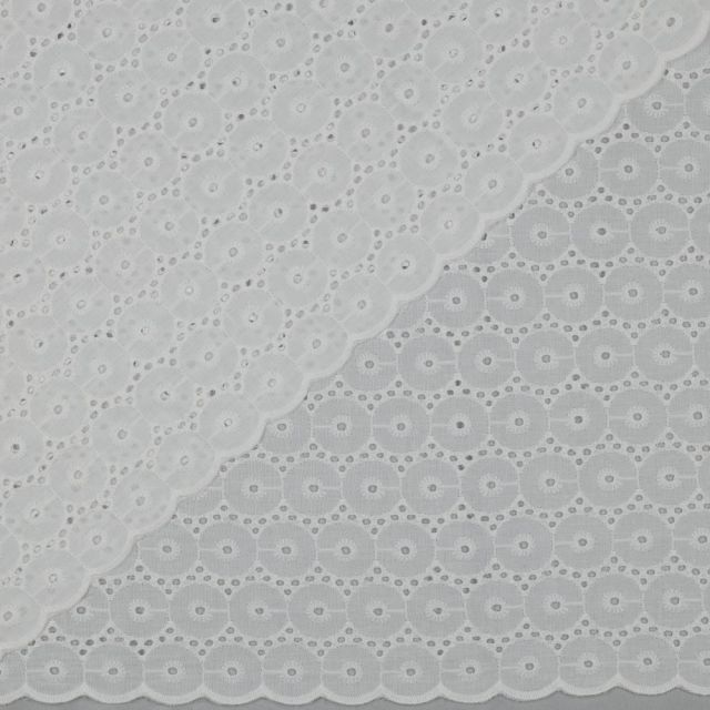 Embroidered Cotton Fabric - Circles and Dots Embroidered on White
