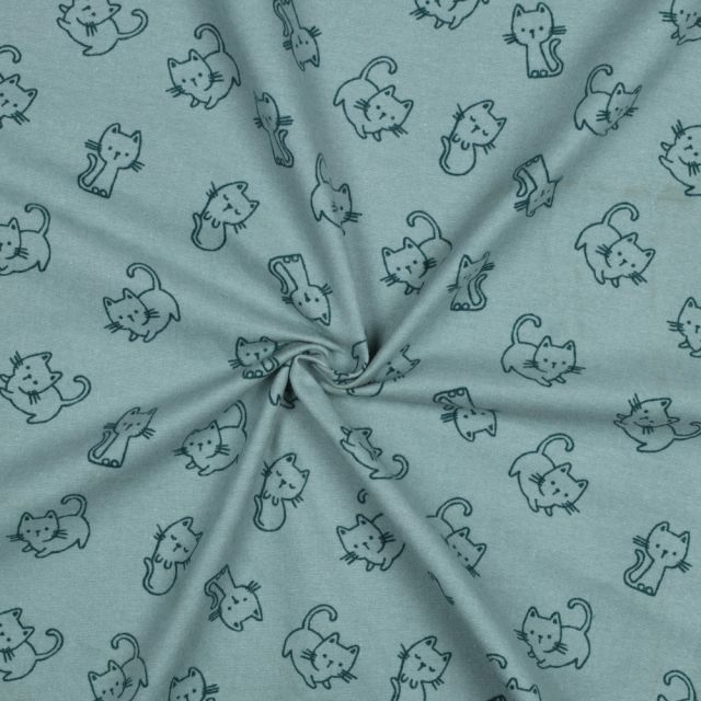 Cotton Flannel - Cats on Mint