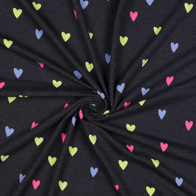 Neon Hearts on Heathered Dark Blue Jersey