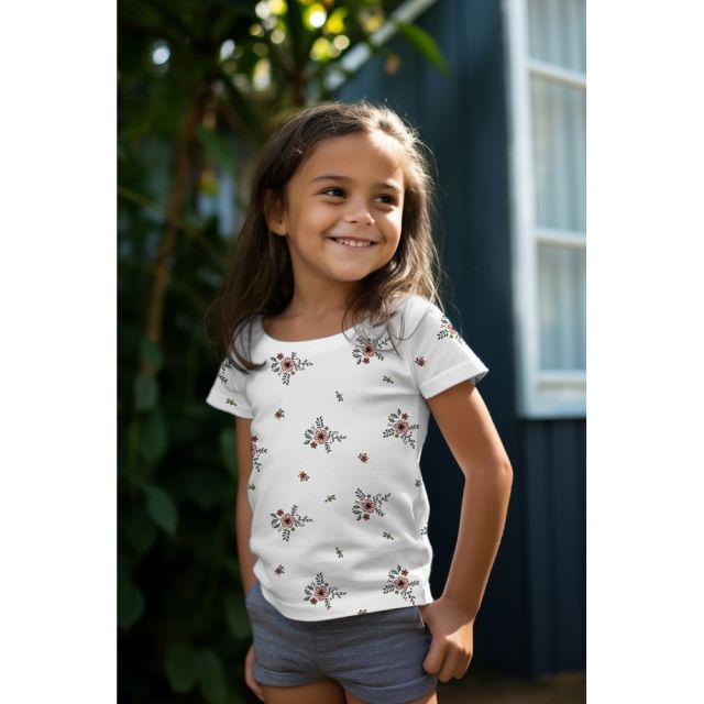 Organic Cotton Jersey - Flower Bouquets on White