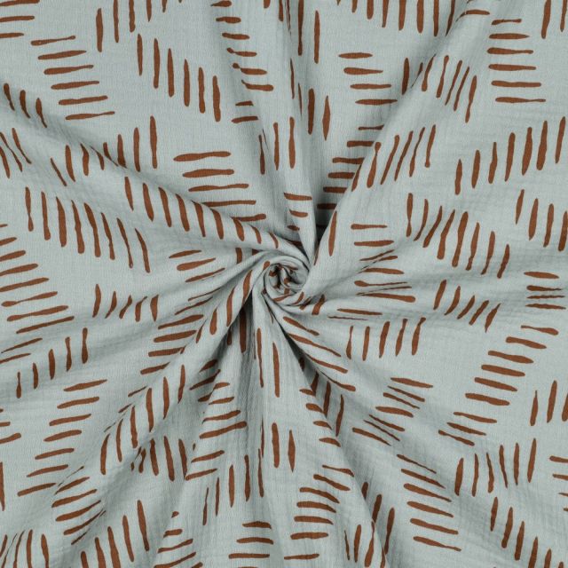 Double Gauze - Abstract Stripe Pattern Sage/Caramel