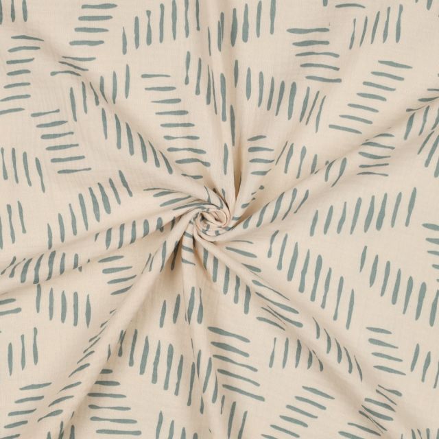 Double Gauze - Abstract Stripe Pattern Creme/Sage