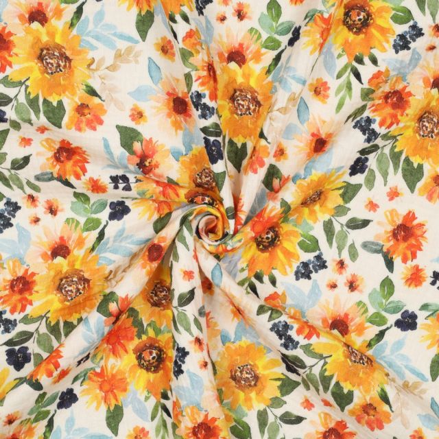 Double Gauze - Sunflower Print - 100% Cotton