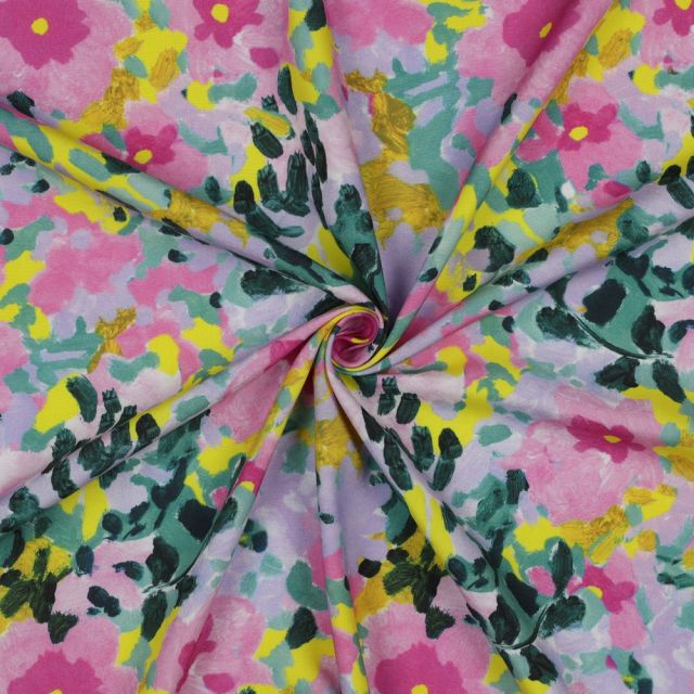 Lenzing Ecovero Challis - Brushstroke Flower Print 