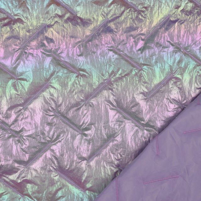 Quilted Jacket Fabric Unicorn Metallic with Lilac Nylon Lining and Padding