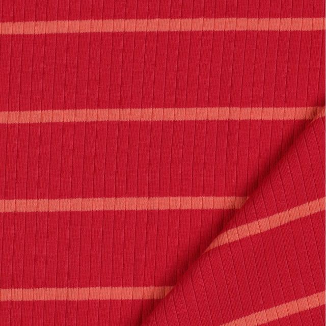 "Sunny" Ribbed Jersey with Block Stripes Yarn Dyed - Bright Red/Coral