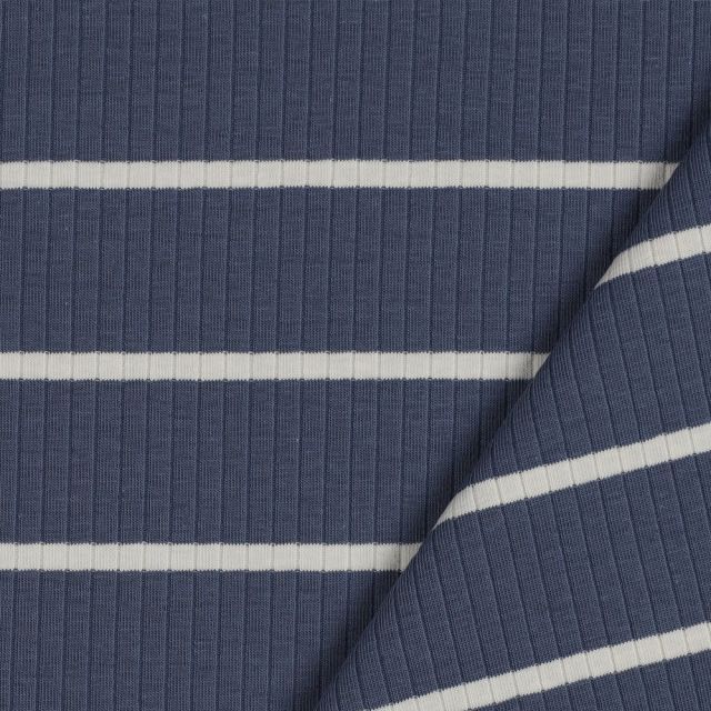 Ribbed Jersey with Block Stripes Yarn Dyed - Denim Blue/Sand