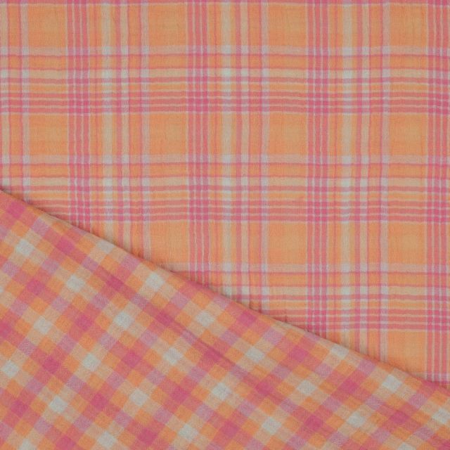 Double Gauze with checks in two sizes - Peach/Pink
