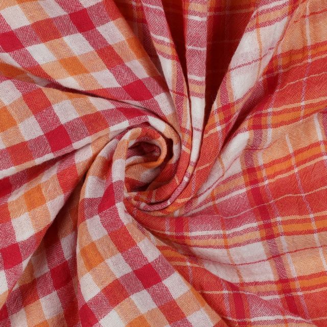 Double Gauze with checks in two sizes - Red/Orange