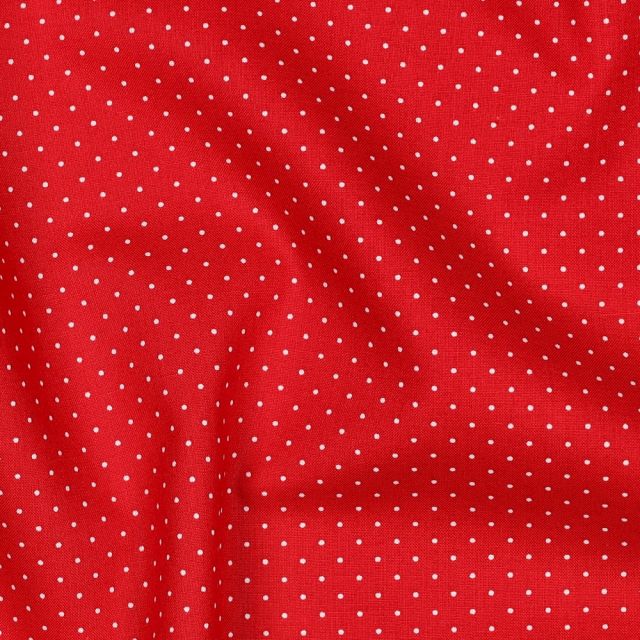 Cotton Poplin Fabric - Mini Polka Dots White on Bright Red (Col. 04)