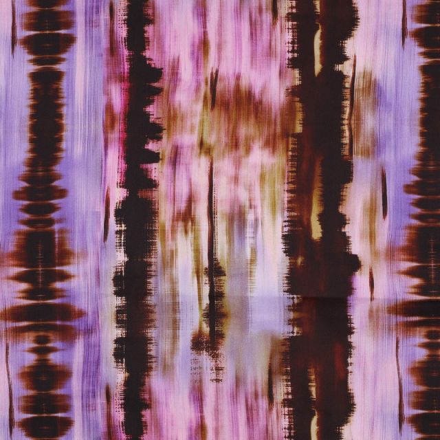 Cotton Satin - Watercolor Stripes Vertical (Violet/Purple/Chocolate)