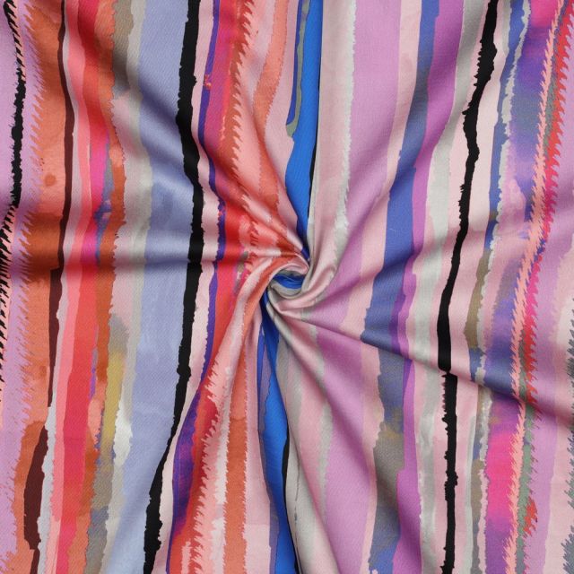 Cotton Satin - Watercolor Stripes Vertical (Peach/Blue/Mauve)