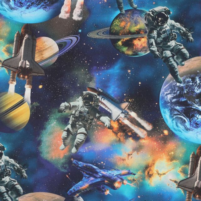 Fine Cotton Poplin Fabric - Space - Planets and Astronauts