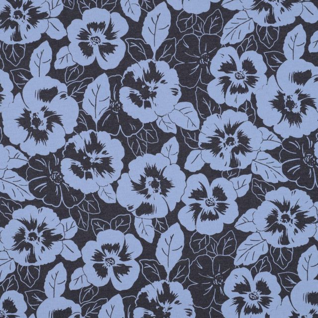 Light Blue Flowers on Charcoal Jersey