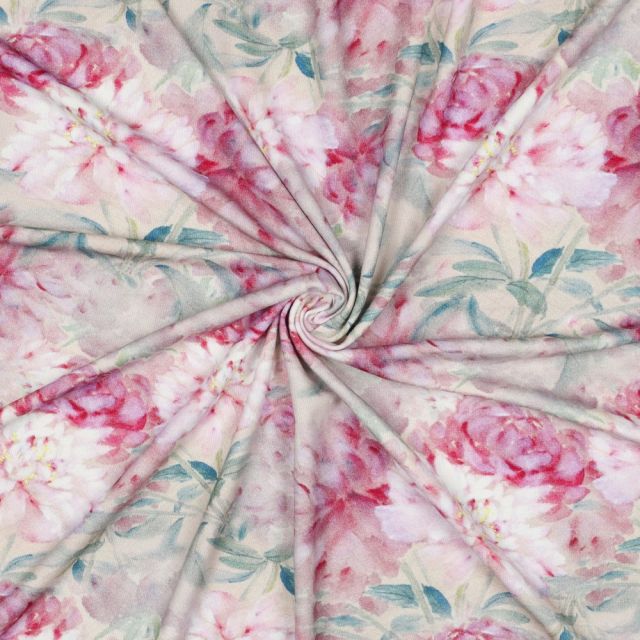 Viscose Jersey - Romantic Blossoms in Light Pink