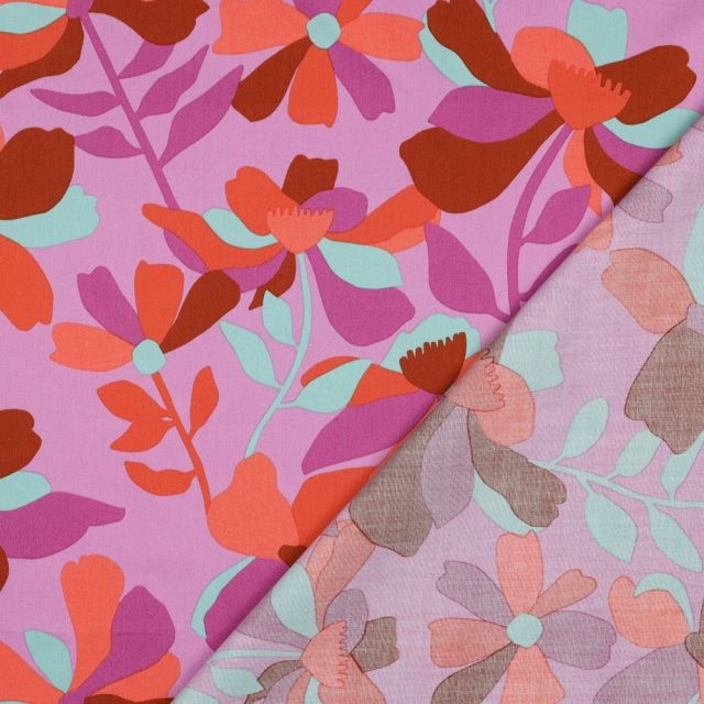 Cotton Satin "Cloverdale" by Nerida Hansen - Lavender/Coral/Mint