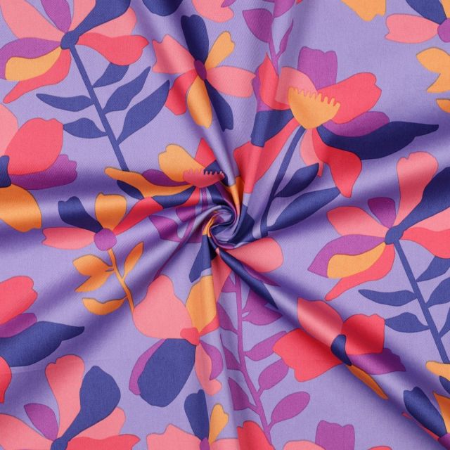 Cotton Satin "Cloverdale" by Nerida Hansen - Periwinkle/Orange/Peach