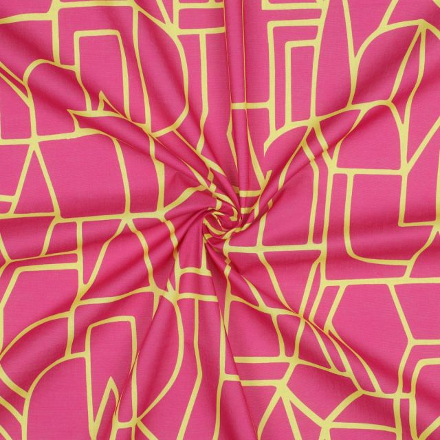 Cotton Voile "Town" by Nerida Hansen - Fuchsia/Yellow