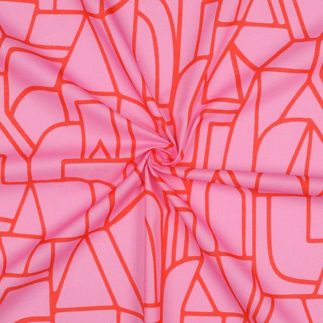 Cotton Voile "Town" by Nerida Hansen - Pink/Coral