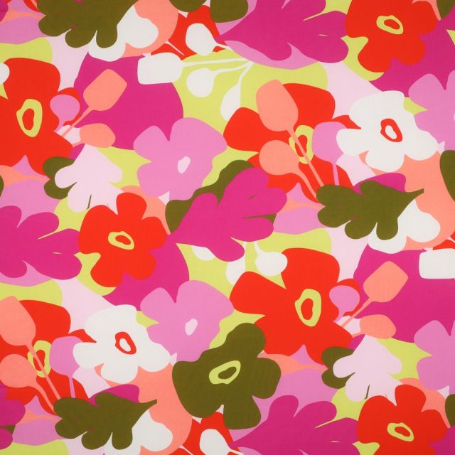 Lenzing Ecovero Challis "Trail Run" by Nerida Hansen - Pink/Coral/Green/White