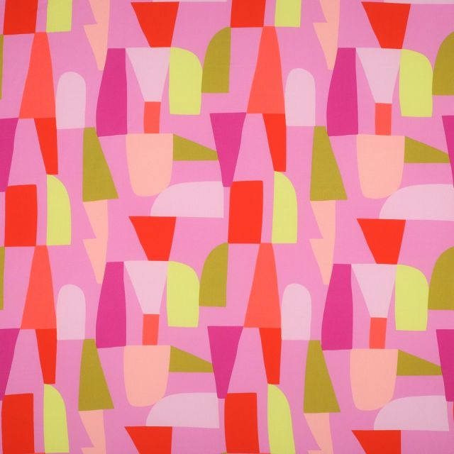 Lenzing Ecovero Challis "Shapeshifter by Nerida Hansen - Pink/Coral/Green/Yellow