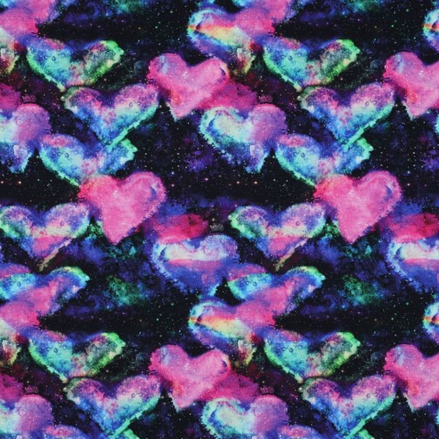 BOLT END 100cm - Hearts in Violet and Blue on Dark Background - Jersey