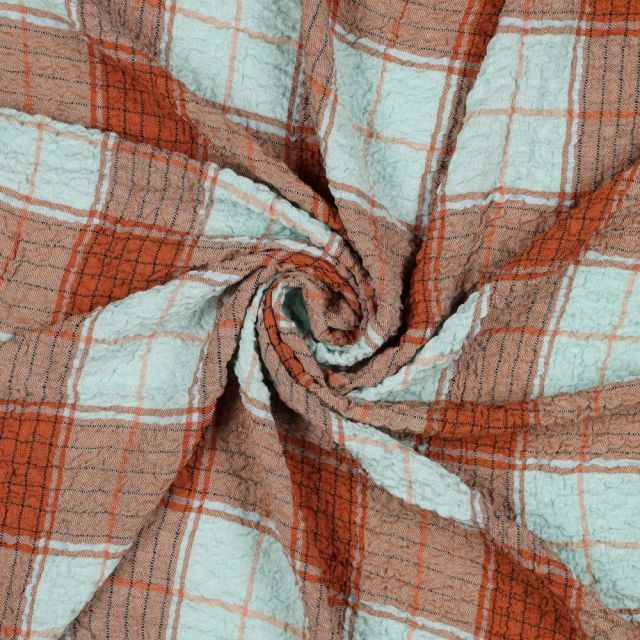 Crinkle Viscose Checks - Mint/Caramel