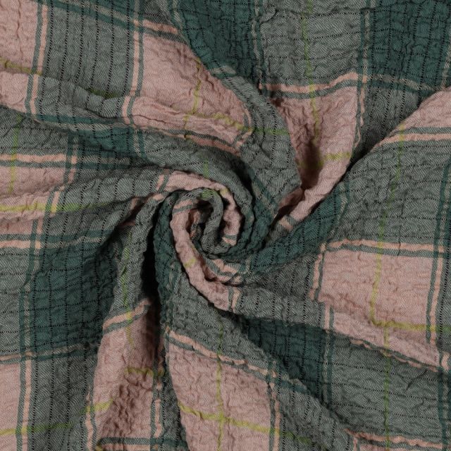 Crinkle Viscose Checks - Peach/Green