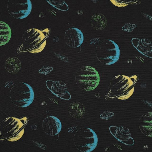 BOLT END - 110CM - Softshell - Planets  with Black Fleece Backing