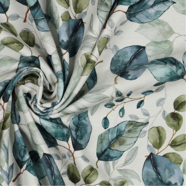 Botanical Leaves on Sage - Cotton Jersey Fabric
